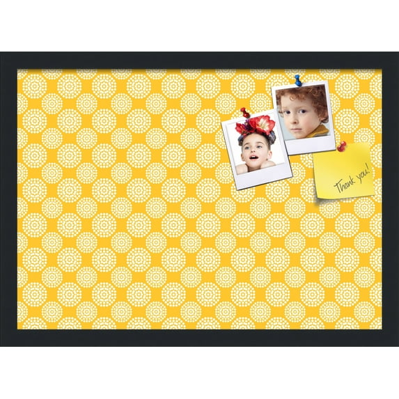 PinPix 21x15 Custom Cork Bulletin Board Floral Neon Yellow Poster Board Has a Fabric Style Canvas Finish, Framed in Floral Neon Yellow, by ArtToFrames (PinPix-273)