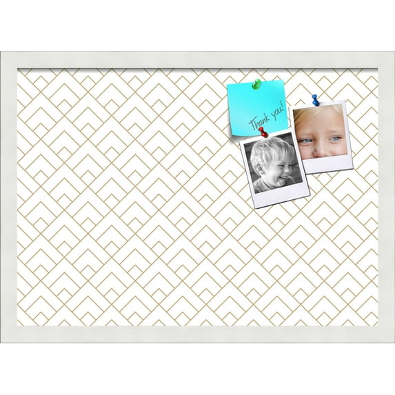 PinPix 21x15 Custom Cork Bulletin Board Peaks Modern Pattern White Beige Poster Board Has a Fabric Style Canvas Finish, Framed in Peaks Modern Pattern White Beige, by ArtToFrames (PinPix-1793)