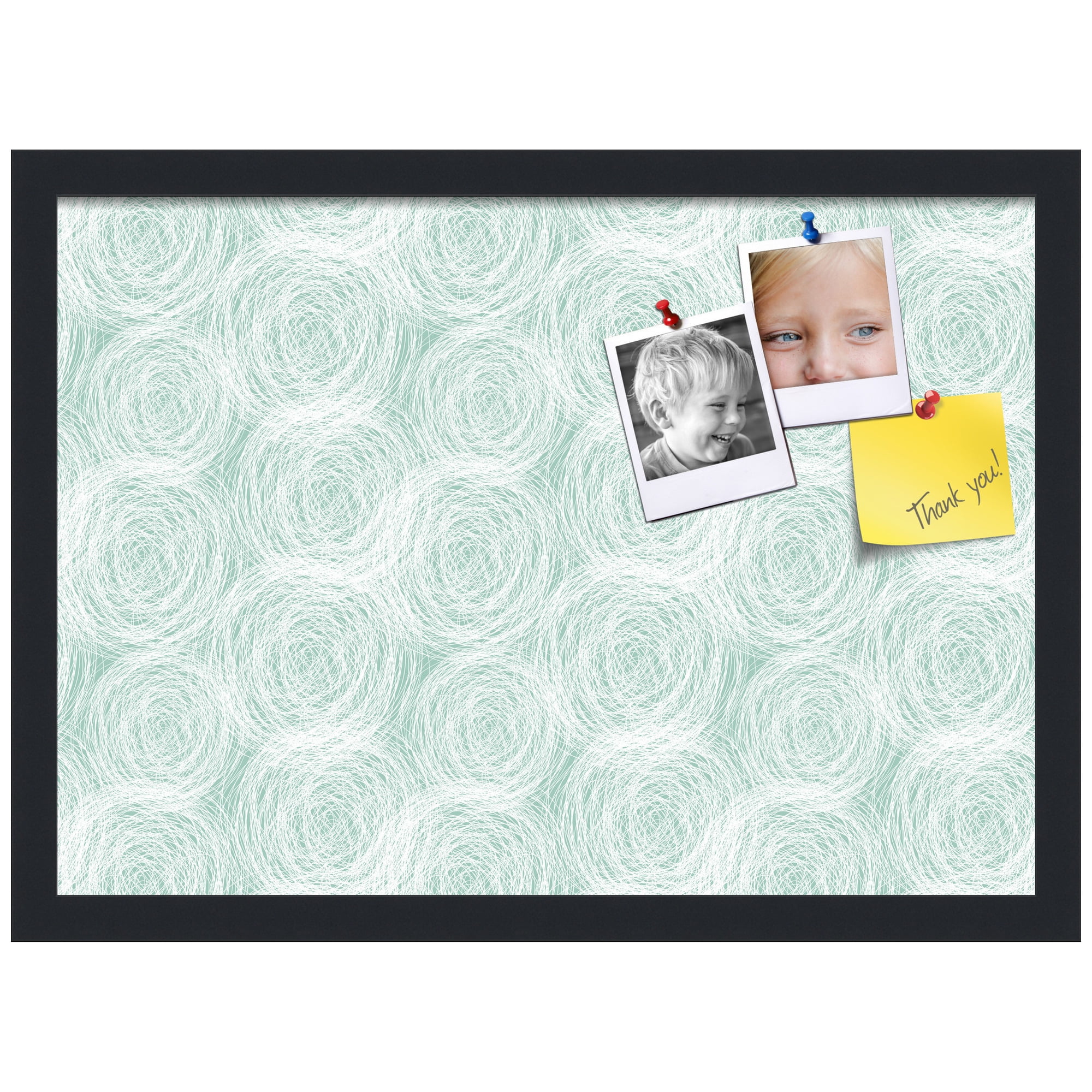 PinPix 21x15 Custom Cork Bulletin Board  Poster Board Has a Fabric Style Canvas Finish, Framed in Circles Sketch Aqua, by ArtToFrames (PinPix-1926)