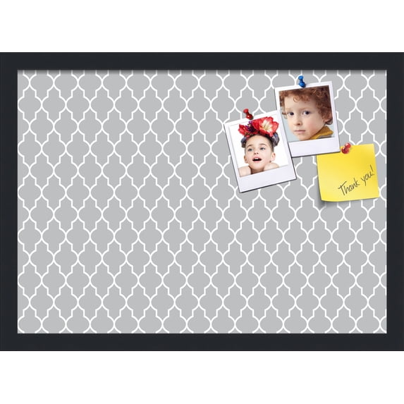 PinPix 21x15 Custom Cork Bulletin Board Quatrefoil Grey Poster Board Has a Fabric Style Canvas Finish, Framed in Quatrefoil Grey, by ArtToFrames (PinPix-284)