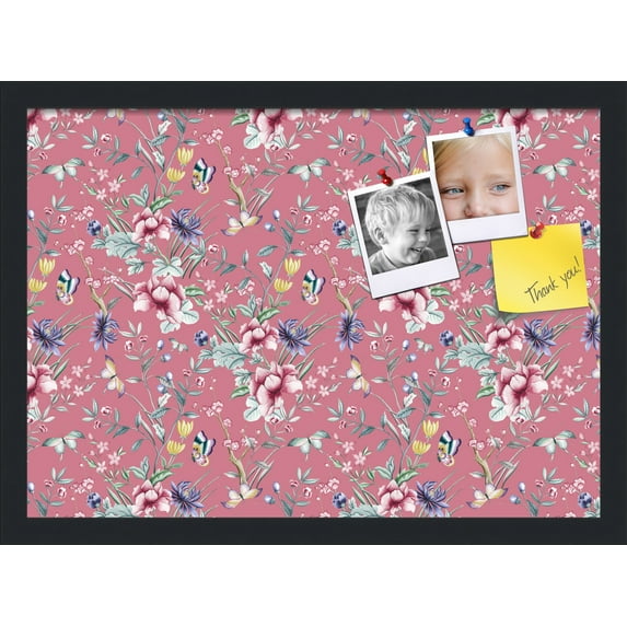 PinPix 21x15 Custom Cork Bulletin Board Vintage Japanese Floral Watermelon Poster Board Has a Fabric Style Canvas Finish, Framed in Vintage Japanese Floral Watermelon, by ArtToFrames (PinPix-1548)