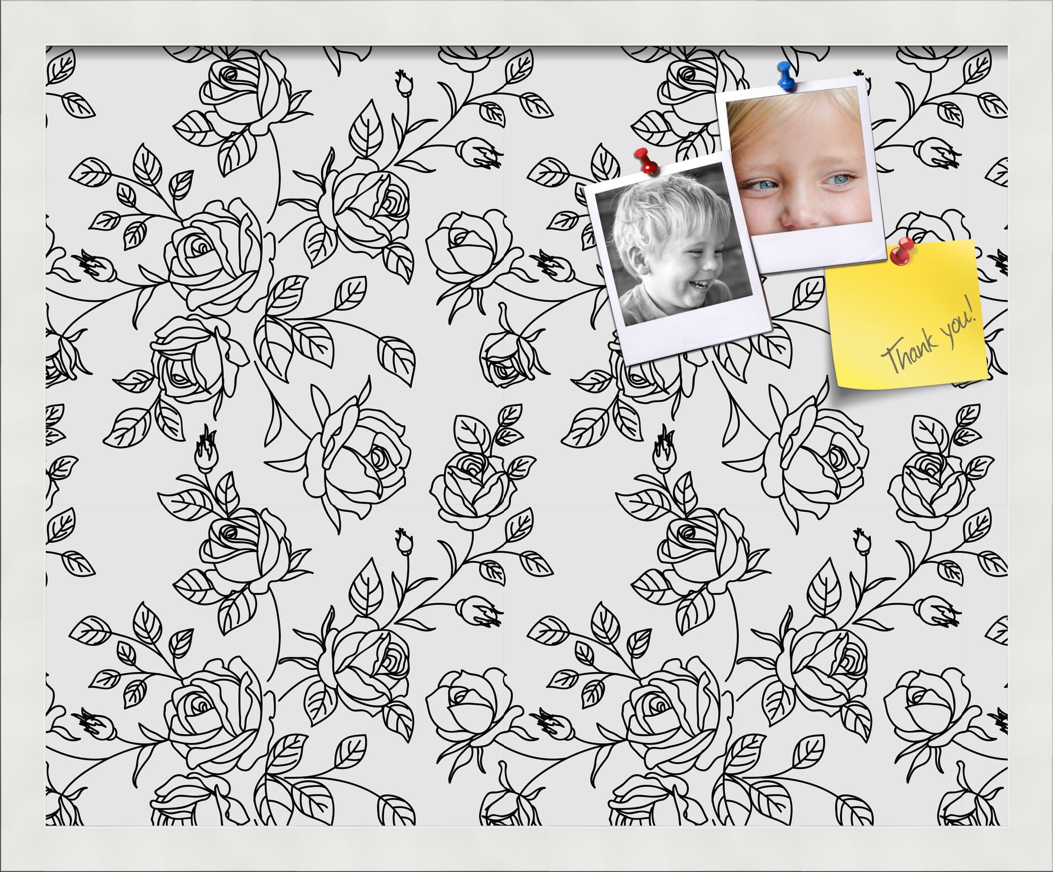 PinPix 21x17 Custom Cork Bulletin Board Black Floral Rose Poster Board Has a Fabric Style Canvas Finish, Framed in Black Floral Rose, by ArtToFrames (PinPix-164)