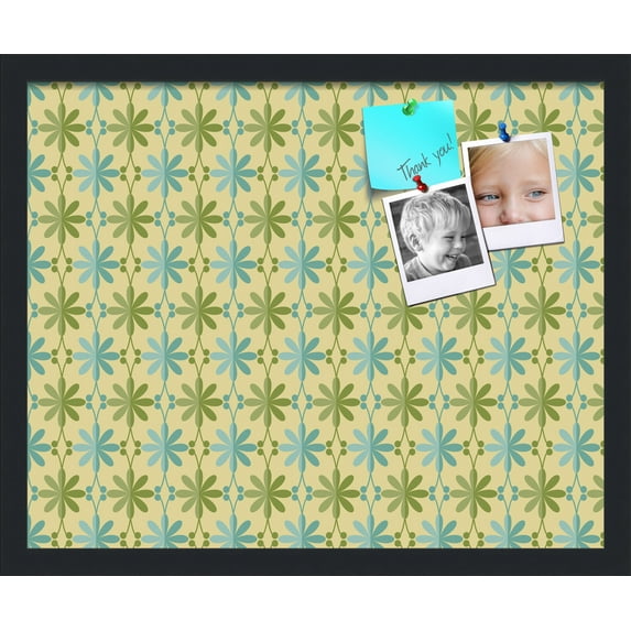 PinPix 21x17 Custom Cork Bulletin Board Floral Blue And Green Poster Board Has a Fabric Style Canvas Finish, Framed in Floral Blue And Green, by ArtToFrames (PinPix-551)