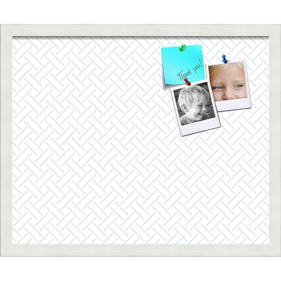 PinPix 21x17 Custom Cork Bulletin Board Lattice White Lt Blue Poster Board Has a Fabric Style Canvas Finish, Framed in Lattice White Lt Blue, by ArtToFrames (PinPix-1825)