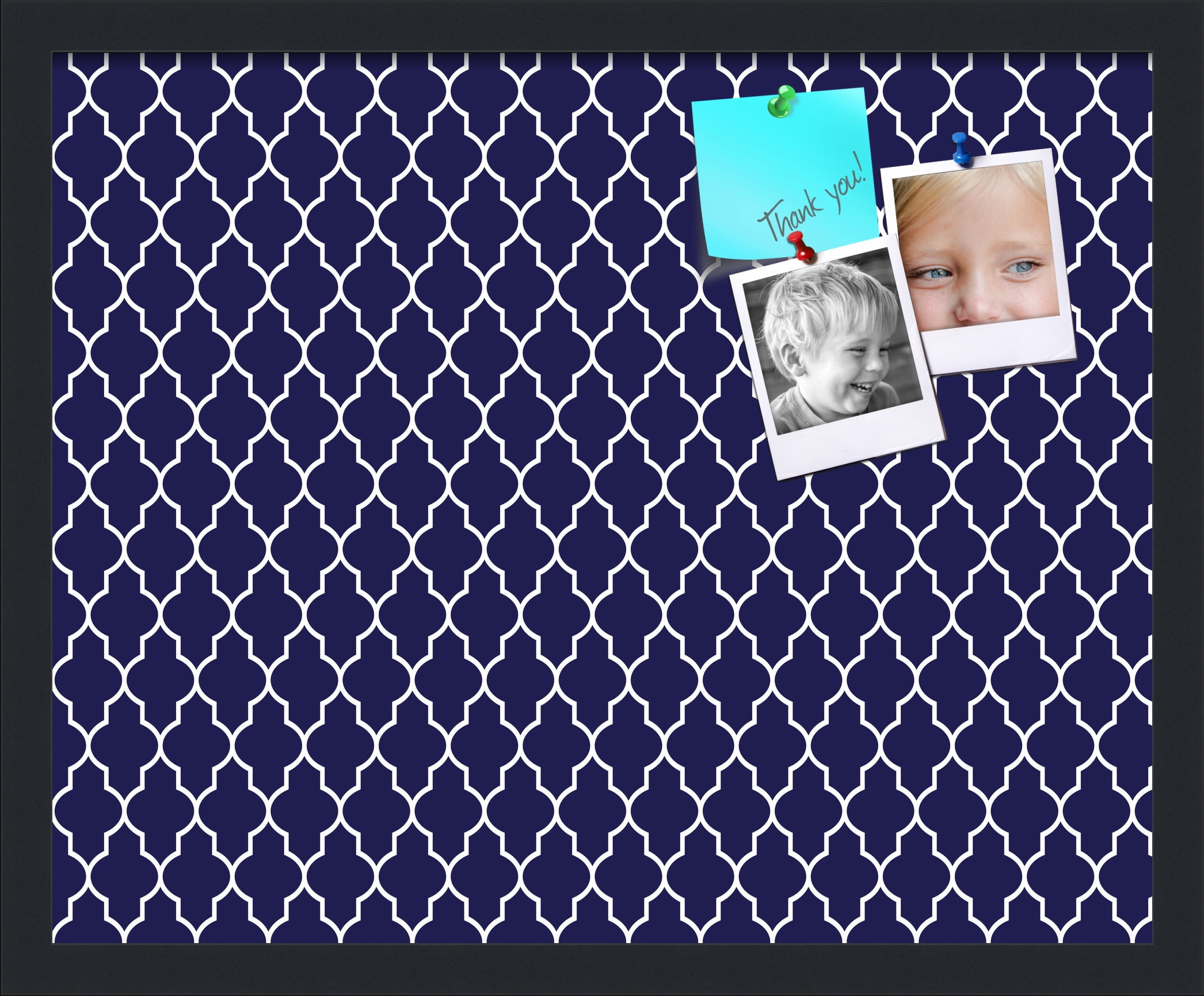 PinPix 21x17 Custom Cork Bulletin Board Quatrefoil Navy Poster Board