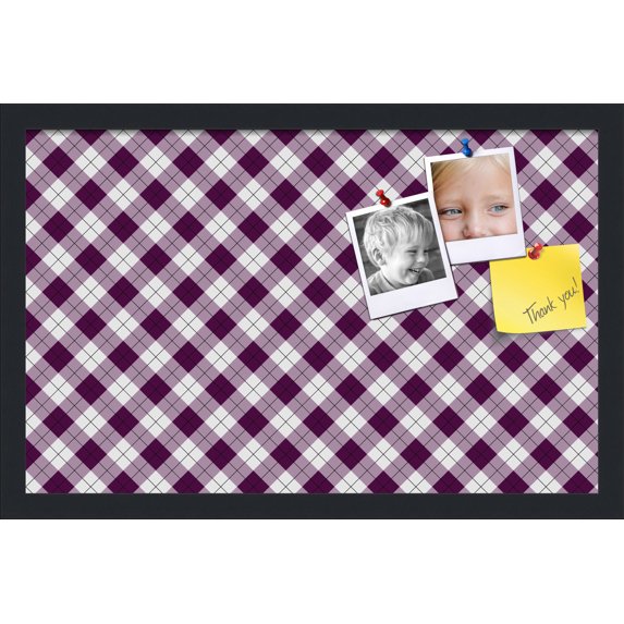 PinPix 22x14 Custom Cork Bulletin Board Argyle Dark Purple Poster Board Has a Fabric Style Canvas Finish, Framed in Argyle Dark Purple, by ArtToFrames (PinPix-632)