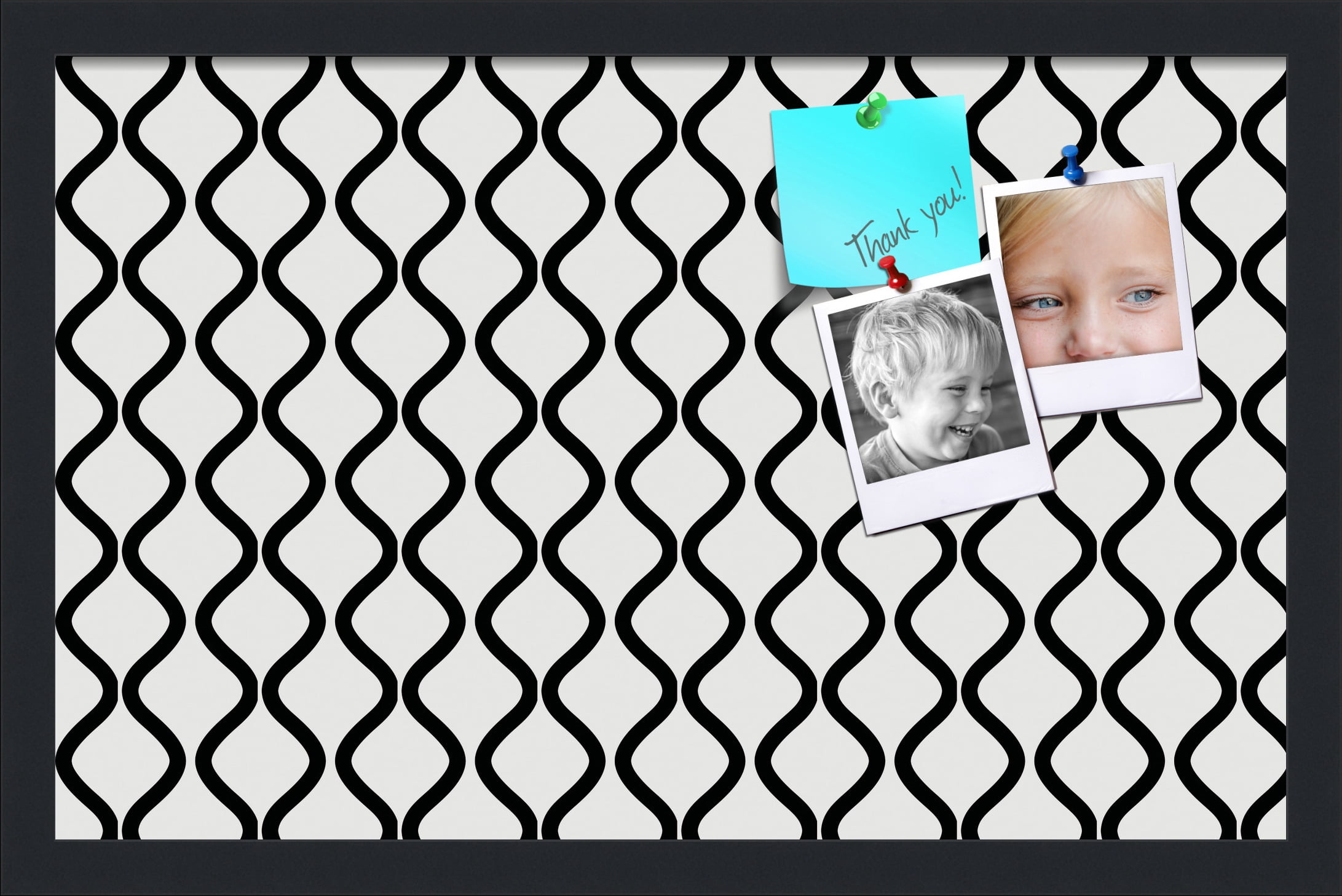 PinPix 22x14 Custom Cork Bulletin Board Black And White Waves Poster Board Has a Fabric Style Canvas Finish, Framed in Black And White Waves, by ArtToFrames (PinPix-194)