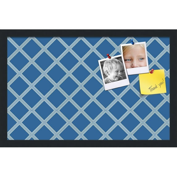 PinPix 22x14 Custom Cork Bulletin Board Diamond Modern Pattern Navy Poster Board Has a Fabric Style Canvas Finish, Framed in Diamond Modern Pattern Navy, by ArtToFrames (PinPix-1804)