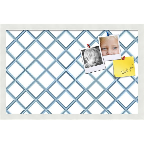 PinPix 22x14 Custom Cork Bulletin Board Diamond Modern Pattern Navy White Poster Board Has a Fabric Style Canvas Finish, Framed in Diamond Modern Pattern Navy White, by ArtToFrames (PinPix-1805)
