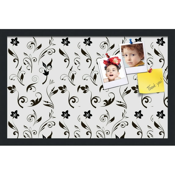 PinPix 22x14 Custom Cork Bulletin Board Floral Black Flower Poster Board Has a Fabric Style Canvas Finish, Framed in Floral Black Flower, by ArtToFrames (PinPix-123)