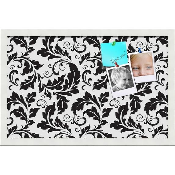 PinPix 22x14 Custom Cork Bulletin Board Floral Black Leaf Poster Board Has a Fabric Style Canvas Finish, Framed in Floral Black Leaf, by ArtToFrames (PinPix-180)