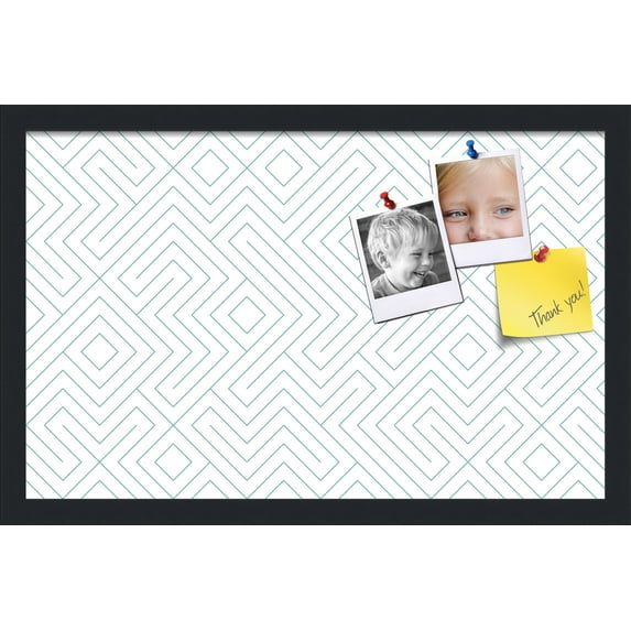 PinPix 22x14 Custom Cork Bulletin Board Maze White Aqua Poster Board Has a Fabric Style Canvas Finish, Framed in Maze White Aqua, by ArtToFrames (PinPix-1833)