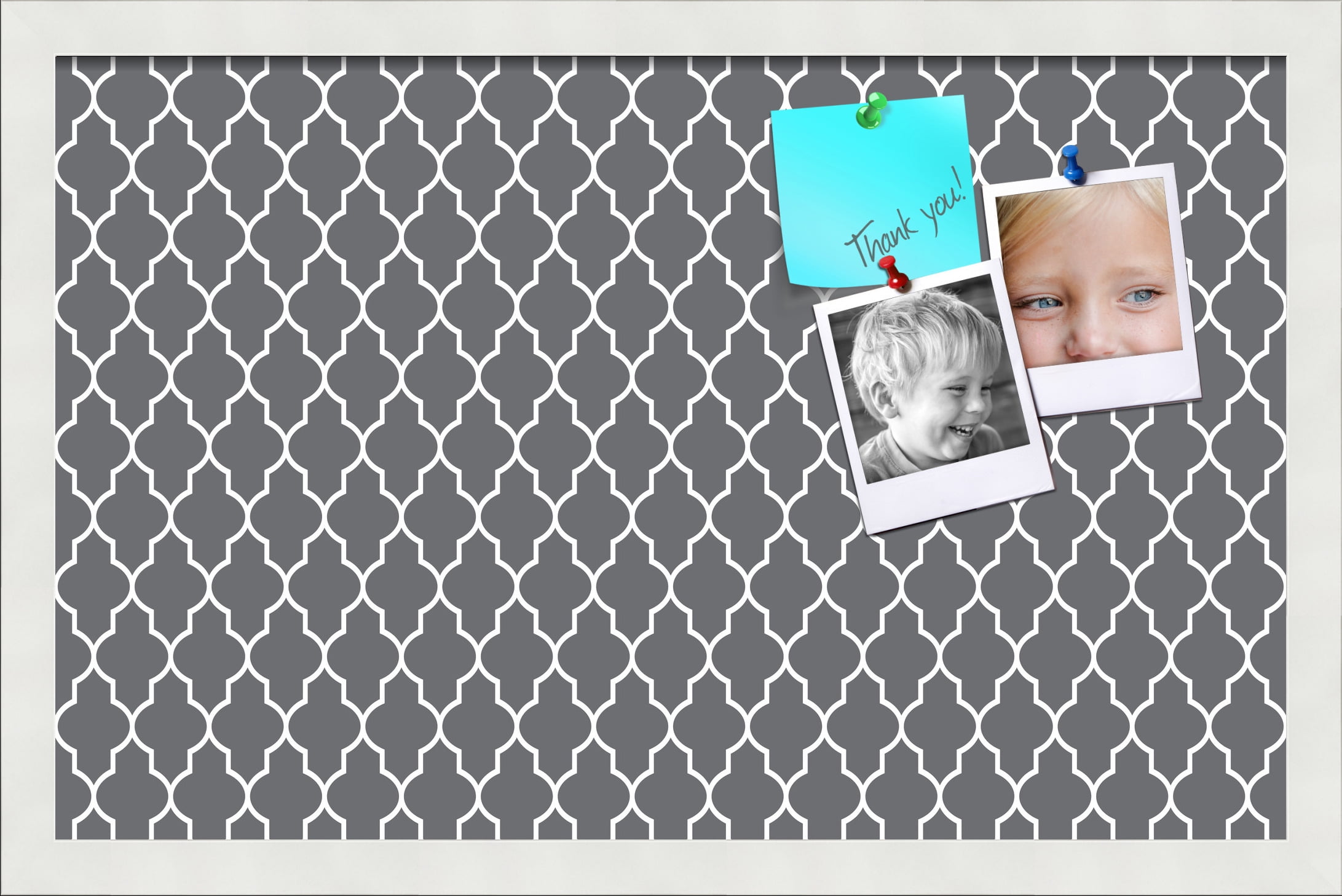 PinPix 22x14 Custom Cork Bulletin Board Quatrefoil Dk Grey Poster Board