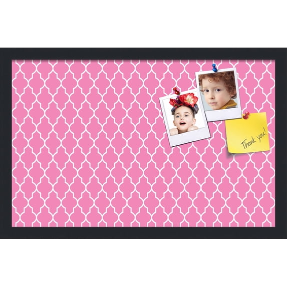 PinPix 22x14 Custom Cork Bulletin Board Quatrefoil Pink Poster Board Has a Fabric Style Canvas Finish, Framed in Quatrefoil Pink, by ArtToFrames (PinPix-283)
