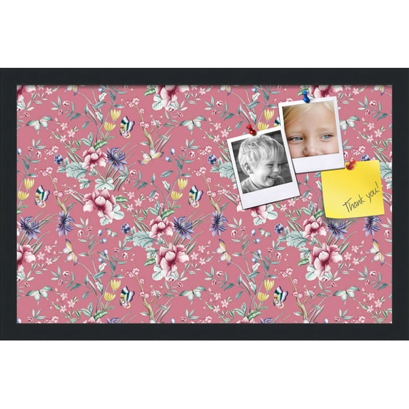 PinPix 22x14 Custom Cork Bulletin Board Vintage Japanese Floral Watermelon Poster Board Has a Fabric Style Canvas Finish, Framed in Vintage Japanese Floral Watermelon, by ArtToFrames (PinPix-1548)