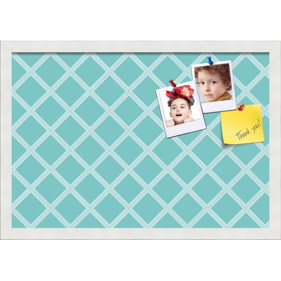 PinPix 22x15 Custom Cork Bulletin Board Diamond Modern Pattern Aqua White Poster Board Has a Fabric Style Canvas Finish, Framed in Diamond Modern Pattern Aqua White, by ArtToFrames (PinPix-1799)