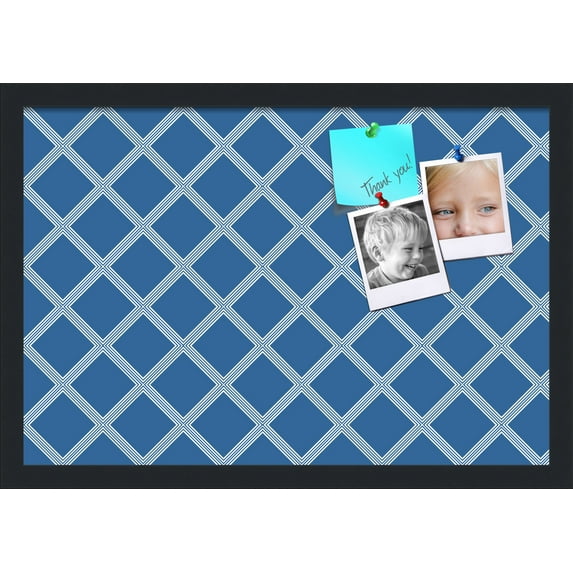 PinPix 22x15 Custom Cork Bulletin Board Diamond Modern Pattern Navy Poster Board Has a Fabric Style Canvas Finish, Framed in Diamond Modern Pattern Navy, by ArtToFrames (PinPix-1804)