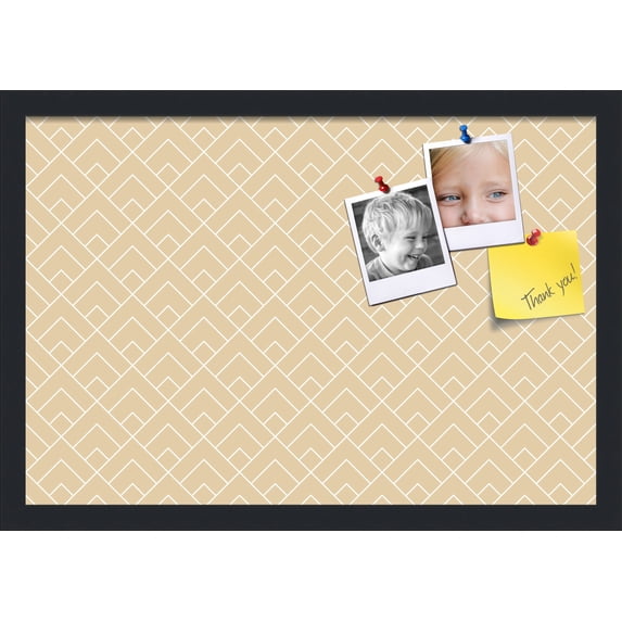 PinPix 22x15 Custom Cork Bulletin Board Peaks Modern Pattern Beige Poster Board Has a Fabric Style Canvas Finish, Framed in Peaks Modern Pattern Beige, by ArtToFrames (PinPix-1792)