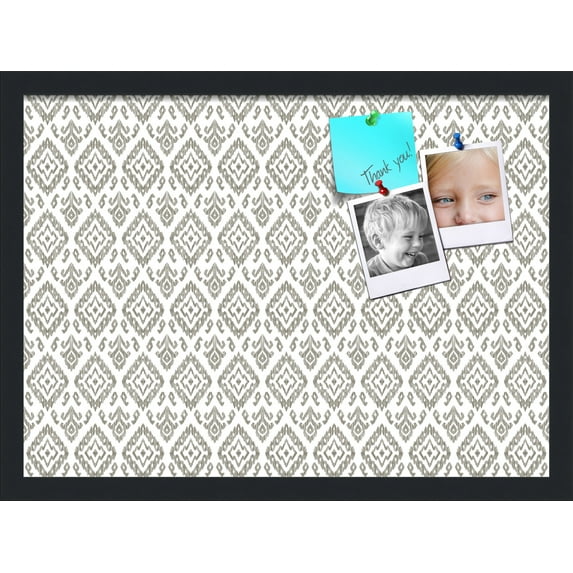 PinPix 22x16 Custom Cork Bulletin Board Ikat Vintage Pewter Poster Board Has a Fabric Style Canvas Finish, Framed in Ikat Vintage Pewter, by ArtToFrames (PinPix-1599)