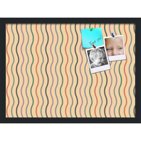 PinPix 22x16 Custom Cork Bulletin Board Multi Color Waves Poster Board Has a Fabric Style Canvas Finish, Framed in Multi Color Waves, by ArtToFrames (PinPix-565)