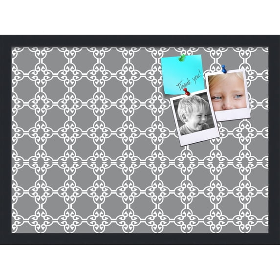 PinPix 22x16 Custom Cork Bulletin Board Poster Board Has a Fabric Style Canvas Finish, Framed in Grey and White Graphic Lava Pattern, by ArtToFrames (PinPix-231)