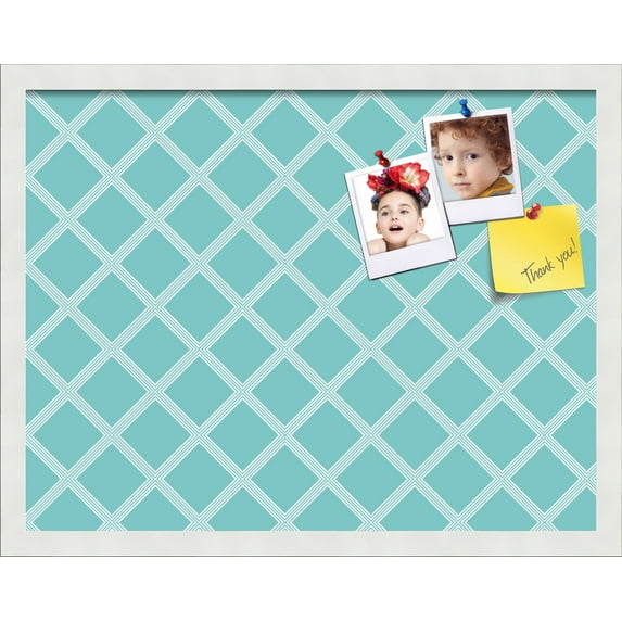 PinPix 22x17 Custom Cork Bulletin Board Diamond Modern Pattern Aqua White Poster Board Has a Fabric Style Canvas Finish, Framed in Diamond Modern Pattern Aqua White, by ArtToFrames (PinPix-1799)
