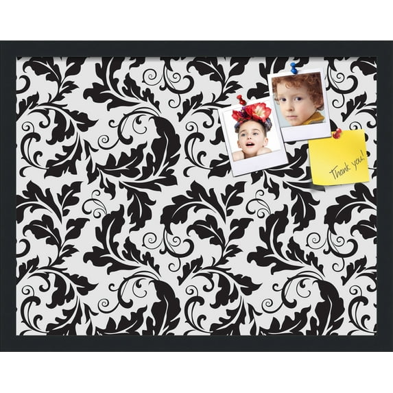PinPix 22x17 Custom Cork Bulletin Board Floral Black Leaf Poster Board Has a Fabric Style Canvas Finish, Framed in Floral Black Leaf, by ArtToFrames (PinPix-180)