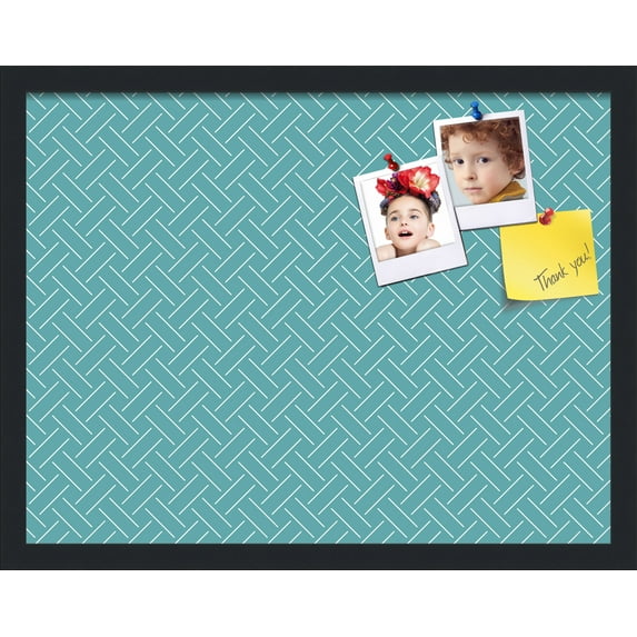 PinPix 22x17 Custom Cork Bulletin Board Lattice Aqua Poster Board Has a Fabric Style Canvas Finish, Framed in Lattice Aqua, by ArtToFrames (PinPix-1816)