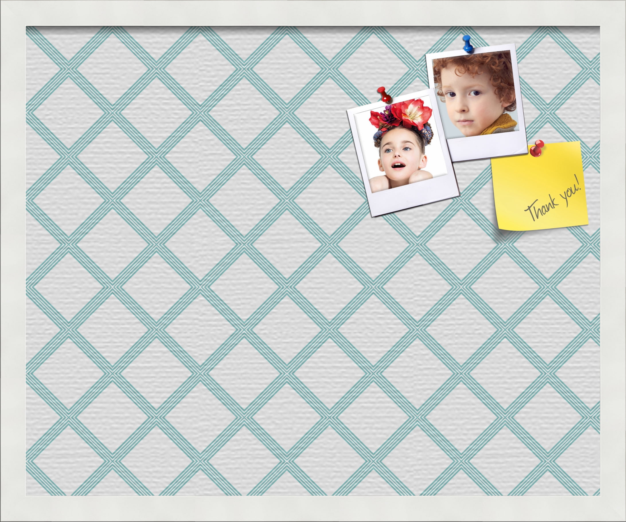 PinPix 22x18 Custom Cork Bulletin Board Diamond Modern Pattern Aqua Poster Board Has a Fabric Style Canvas Finish, Framed in Diamond Modern Pattern Aqua, by ArtToFrames (PinPix-1798)