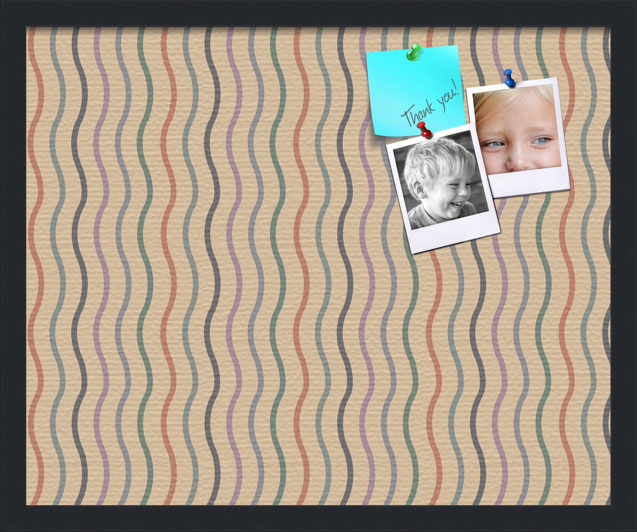 PinPix 22x18 Custom Cork Bulletin Board Multi Color Waves Poster Board Has a Fabric Style Canvas Finish, Framed in Multi Color Waves, by ArtToFrames (PinPix-565)