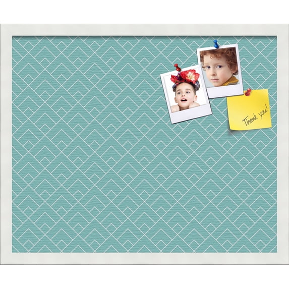 PinPix 22x18 Custom Cork Bulletin Board Peaks Modern Pattern Aqua Poster Board Has a Fabric Style Canvas Finish, Framed in Peaks Modern Pattern Aqua, by ArtToFrames (PinPix-1790)