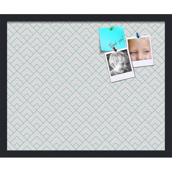 PinPix 22x18 Custom Cork Bulletin Board Peaks Modern Pattern White Aqua Poster Board Has a Fabric Style Canvas Finish, Framed in Peaks Modern Pattern White Aqua, by ArtToFrames (PinPix-1791)