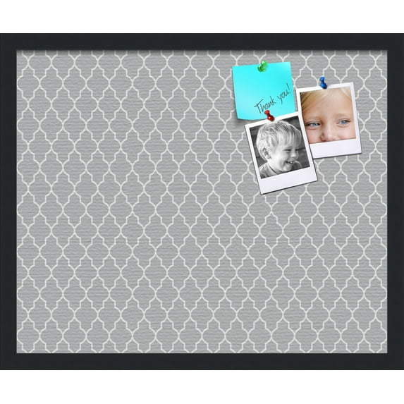 PinPix 22x18 Custom Cork Bulletin Board Quatrefoil Grey Poster Board Has a Fabric Style Canvas Finish, Framed in Quatrefoil Grey, by ArtToFrames (PinPix-284)