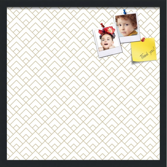 PinPix 22x22 Custom Cork Bulletin Board Peaks Modern Pattern White Beige Poster Board Has a Fabric Style Canvas Finish, Framed in Peaks Modern Pattern White Beige, by ArtToFrames (PinPix-1793)