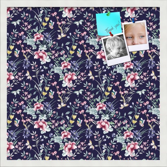 PinPix 22x22 Custom Cork Bulletin Board Vintage Japanese Floral Navy Poster Board Has a Fabric Style Canvas Finish, Framed in Vintage Japanese Floral Navy, by ArtToFrames (PinPix-1542)