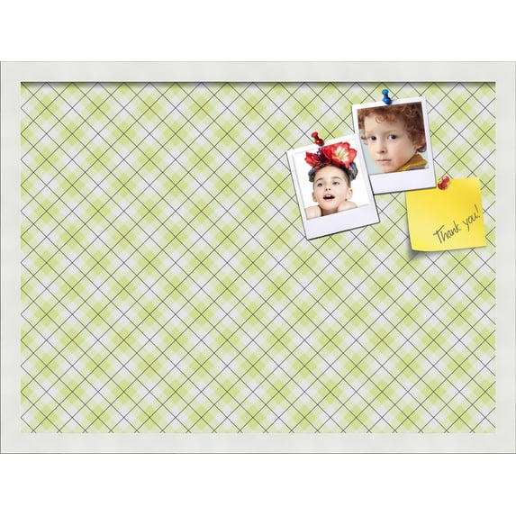 PinPix 23x17 Custom Cork Bulletin Board Argyle Light Yellow Poster Board Has a Fabric Style Canvas Finish, Framed in Argyle Light Yellow, by ArtToFrames (PinPix-642)