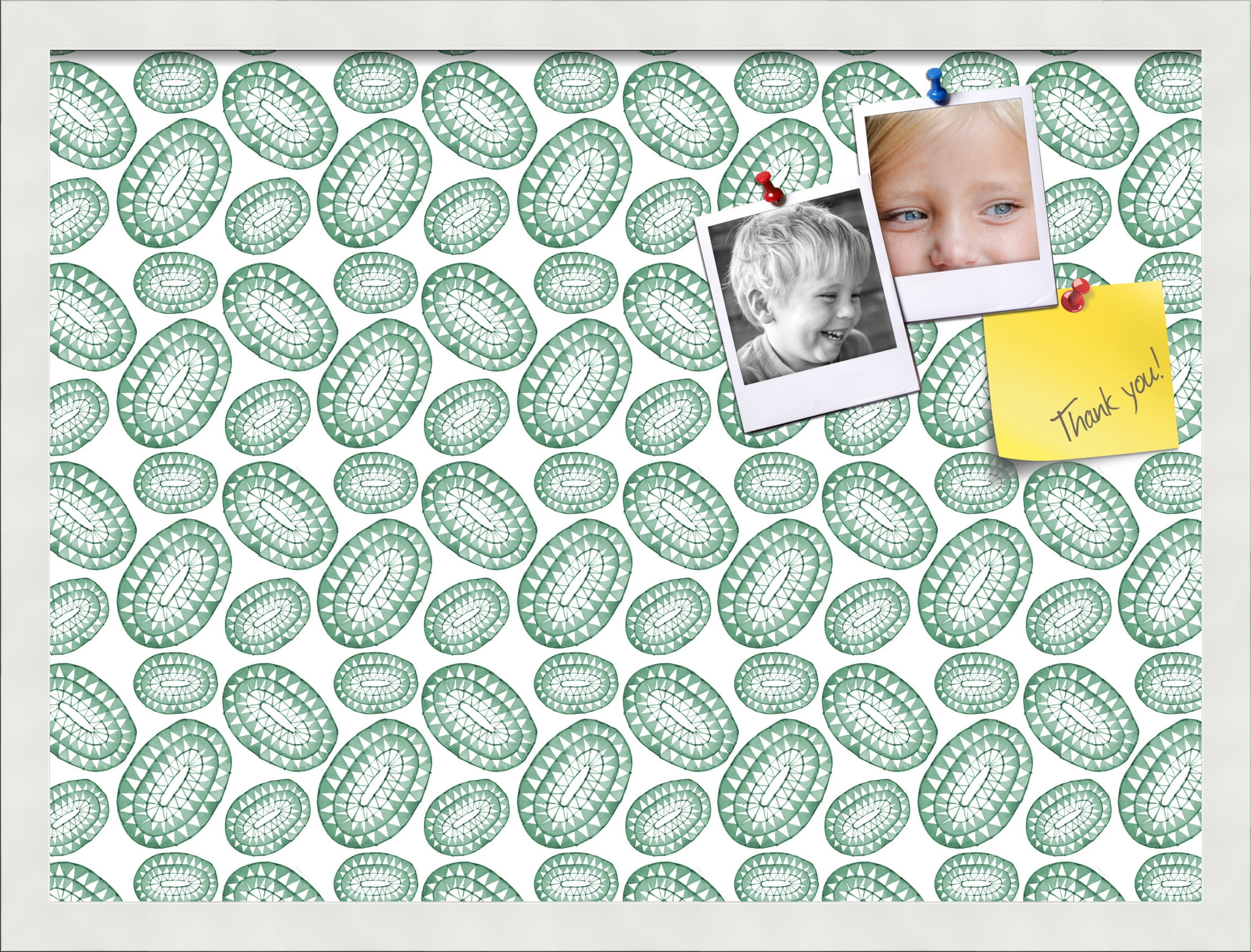 PinPix 23x17 Custom Cork Bulletin Board Bohemian Circles Green Poster Board Has a Fabric Style Canvas Finish, Framed in Bohemian Circles Green, by ArtToFrames (PinPix-1586)