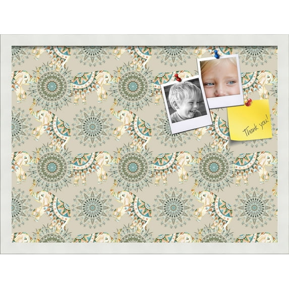 PinPix 23x17 Custom Cork Bulletin Board Bohemian Elephants Beige Poster Board Has a Fabric Style Canvas Finish, Framed in Bohemian Elephants Beige, by ArtToFrames (PinPix-1577)