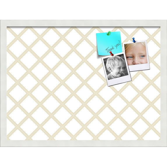 PinPix 23x17 Custom Cork Bulletin Board Diamond Modern Beige White Poster Board Has a Fabric Style Canvas Finish, Framed in Diamond Modern Beige White, by ArtToFrames (PinPix-1801)