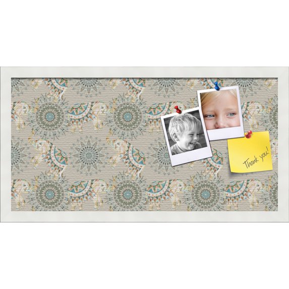 PinPix 24x12 Custom Cork Bulletin Board Bohemian Elephants Beige Poster Board Has a Fabric Style Canvas Finish, Framed in Bohemian Elephants Beige, by ArtToFrames (PinPix-1577)