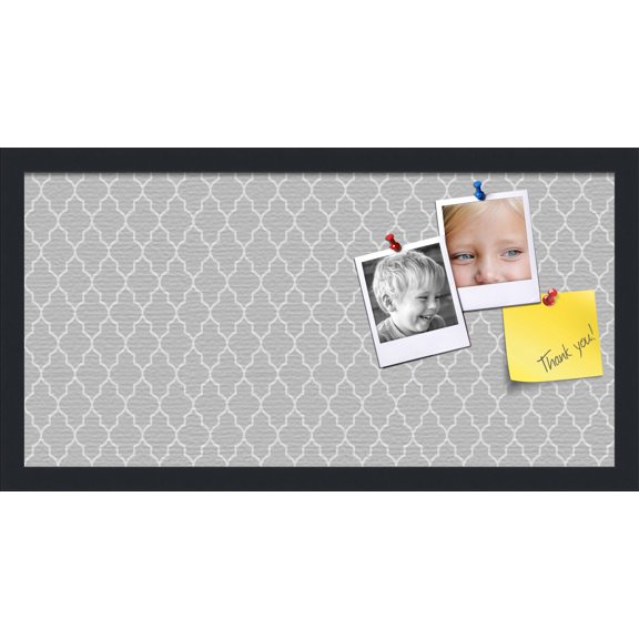 PinPix 24x12 Custom Cork Bulletin Board Quatrefoil Lt Grey Poster Board Has a Fabric Style Canvas Finish, Framed in Quatrefoil Lt Grey, by ArtToFrames (PinPix-582)