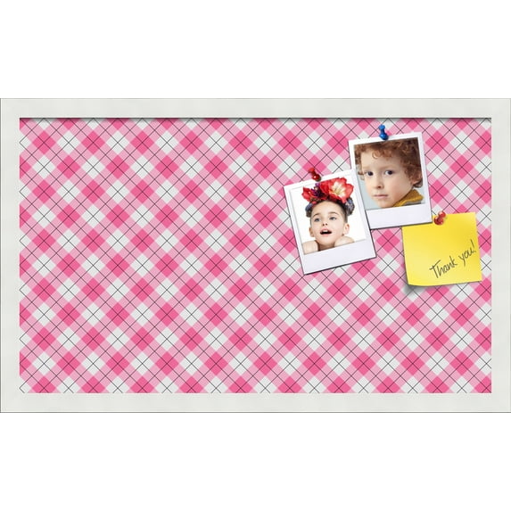 PinPix 24x14 Custom Cork Bulletin Board Argyle Pink Poster Board Has a Fabric Style Canvas Finish, Framed in Argyle Pink, by ArtToFrames (PinPix-635)