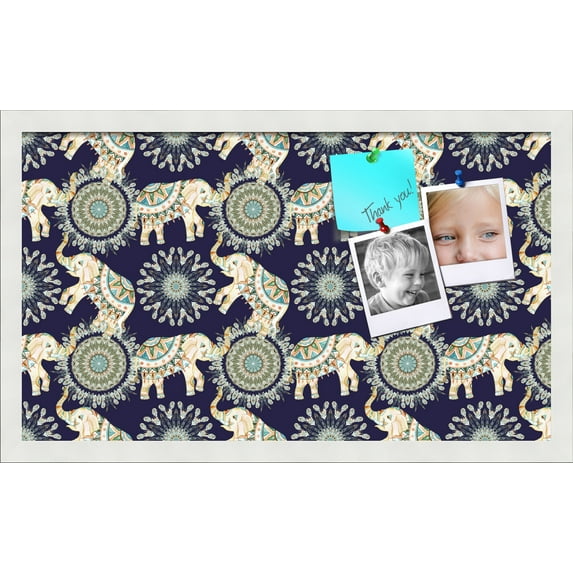 PinPix 24x14 Custom Cork Bulletin Board Bohemian Elephants Navy Poster Board Has a Fabric Style Canvas Finish, Framed in Bohemian Elephants Navy, by ArtToFrames (PinPix-1579)