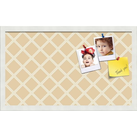 PinPix 24x14 Custom Cork Bulletin Board Diamond Modern Pattern Beige Poster Board Has a Fabric Style Canvas Finish, Framed in Diamond Modern Pattern Beige, by ArtToFrames (PinPix-1800)