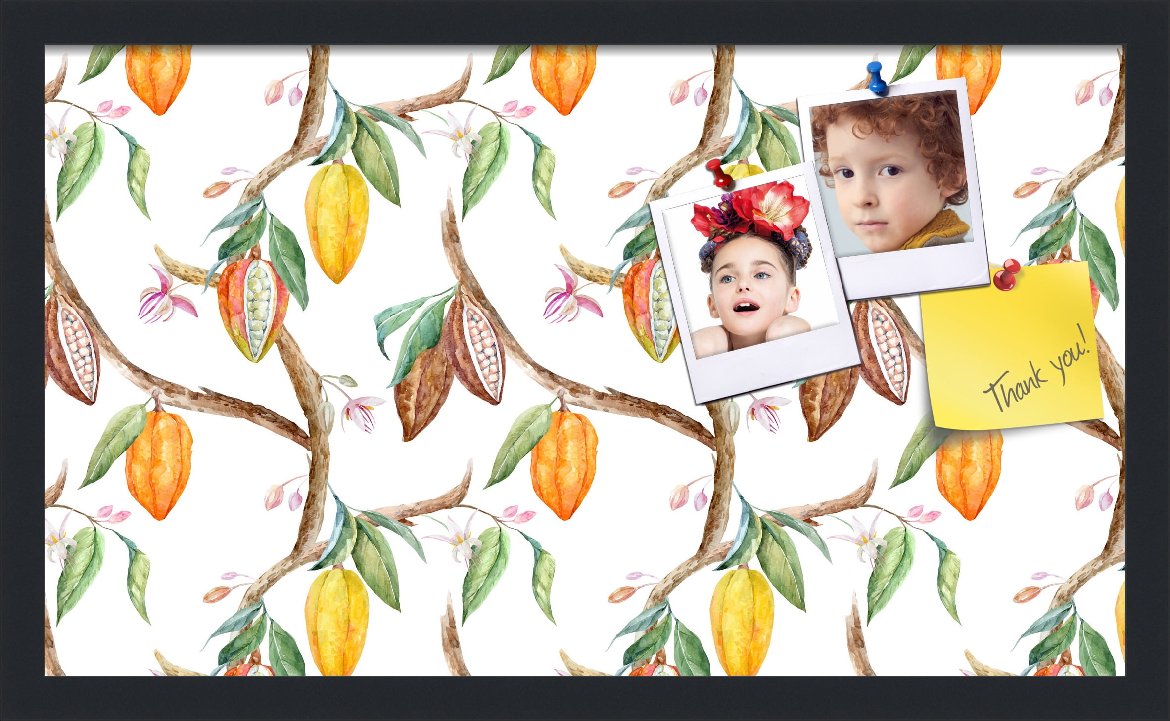PinPix 24x14 Custom Cork Bulletin Board Fruit on Vine White Poster Board Has a Fabric Style Canvas Finish, Framed in Fruit on Vine White, by ArtToFrames (PinPix-1895)
