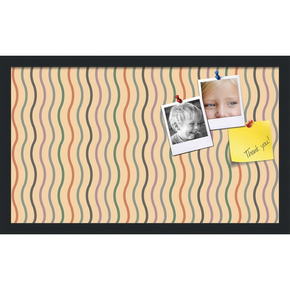 PinPix 24x14 Custom Cork Bulletin Board Multi Color Waves Poster Board Has a Fabric Style Canvas Finish, Framed in Multi Color Waves, by ArtToFrames (PinPix-565)