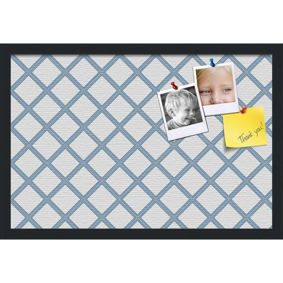 PinPix 24x16 Custom Cork Bulletin Board Diamond Modern Pattern Navy White Poster Board Has a Fabric Style Canvas Finish, Framed in Diamond Modern Pattern Navy White, by ArtToFrames (PinPix-1805)
