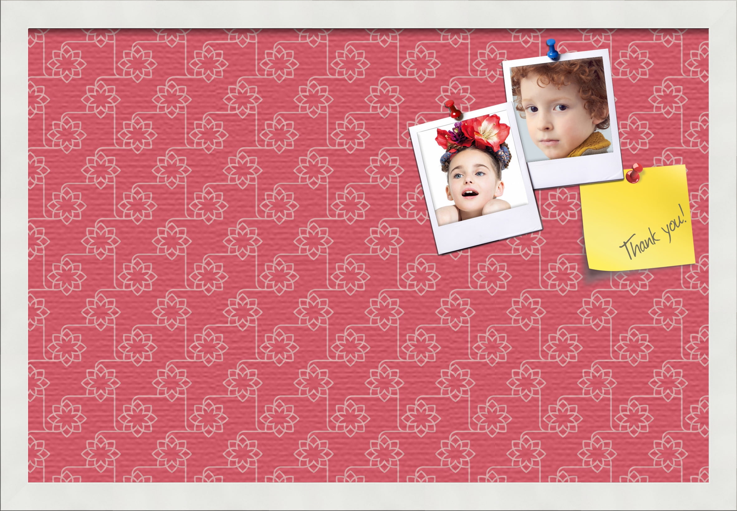 PinPix 24x16 Custom Cork Bulletin Board Floral Dark Pink Poster Board Has a Fabric Style Canvas Finish, Framed in Floral Dark Pink, by ArtToFrames (PinPix-600)