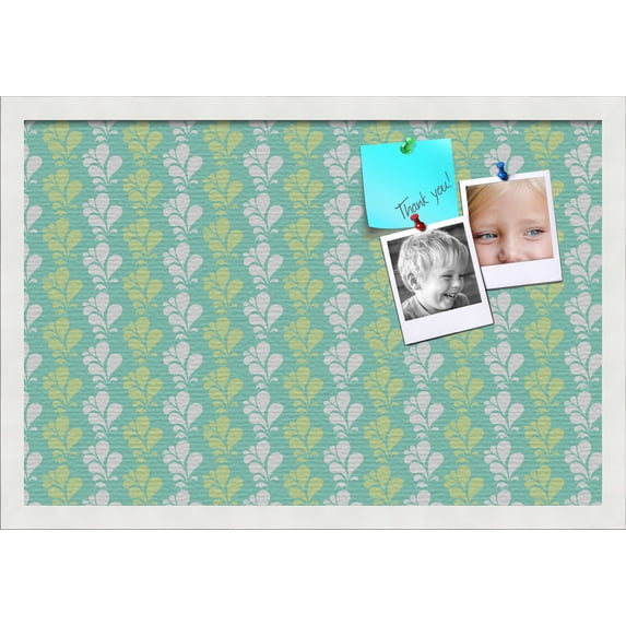 PinPix 24x16 Custom Cork Bulletin Board Floral Green Leaf Poster Board Has a Fabric Style Canvas Finish, Framed in Floral Green Leaf, by ArtToFrames (PinPix-554)