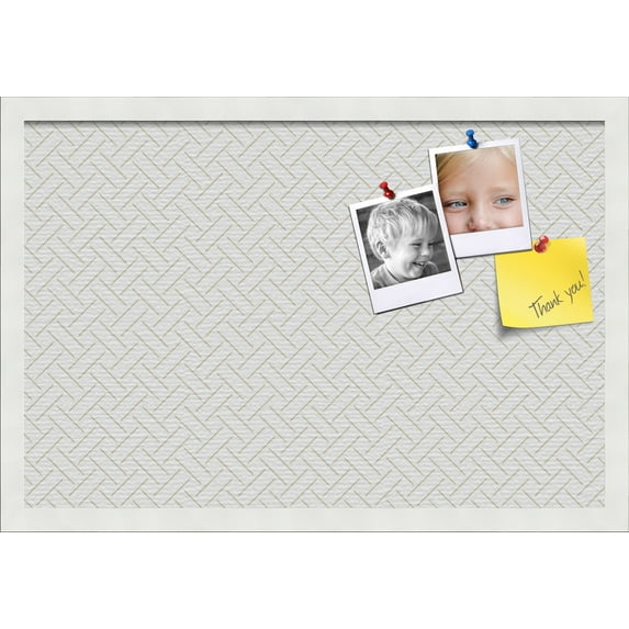 PinPix 24x16 Custom Cork Bulletin Board Lattice White Beige Poster Board Has a Fabric Style Canvas Finish, Framed in Lattice White Beige, by ArtToFrames (PinPix-1819)
